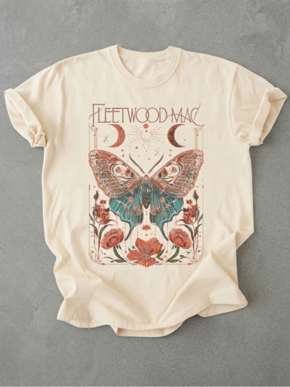 Gildan Cream Fleetwood Mac Butterfly Graphic Tee